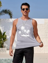 Mens Graphic Tank Tops Sleeveless T Shirt Hawaiian Palm Tree Vacation Tank