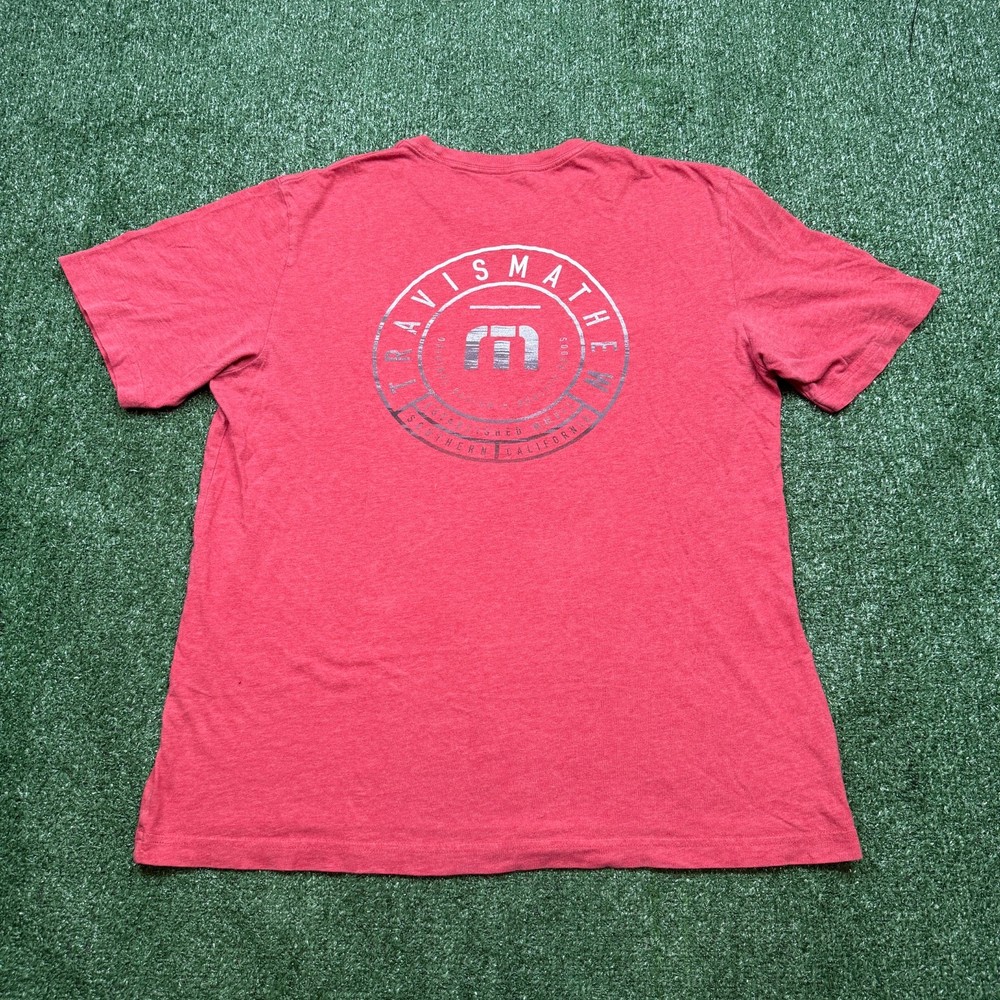 Travis Mathew Graphic Shirt Men’s Size L Red Short Sleeve * READ * Crew Neck