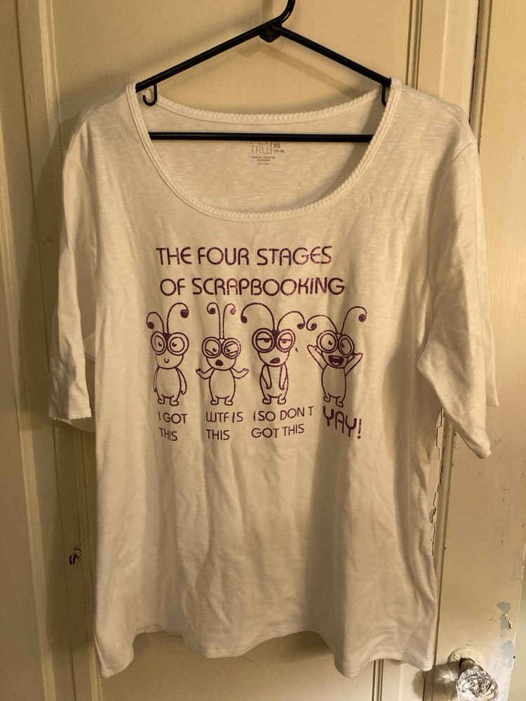 NWT Four Stages Of Scrapbooking White T-shirt Size XL 16-18