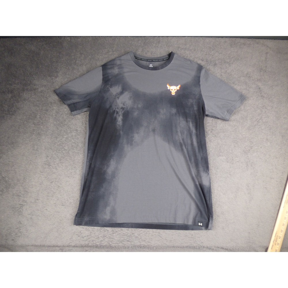 Under Armour Project Rock Brahma Bull Tie Dye T-Shirt Mens Large Gray Loose Fit