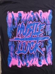 Hustle Luck Small Mens Short Sleeve T-Shirt Black Graphic Print Purple Pink