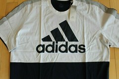 NWT ADIDAS Big & Tall Men’s 3 Stripe Colorblock T-Shirt Navy Blue Gray