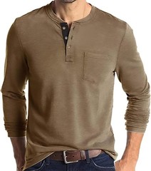 Mens Fashion Henley Shirts Long Sleeve Button Cotton T-Shirt with Pocket