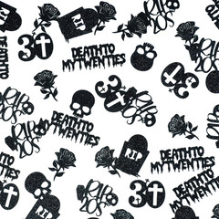 Death to My Twenties Confetti, Black Glitter R.I.P 20S Table Scatters, 30Th Birt