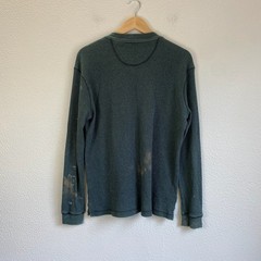 Taylor & Henry Henley Shirt Mens M Green Fair Distressed Waffle Knit Long Sleeve