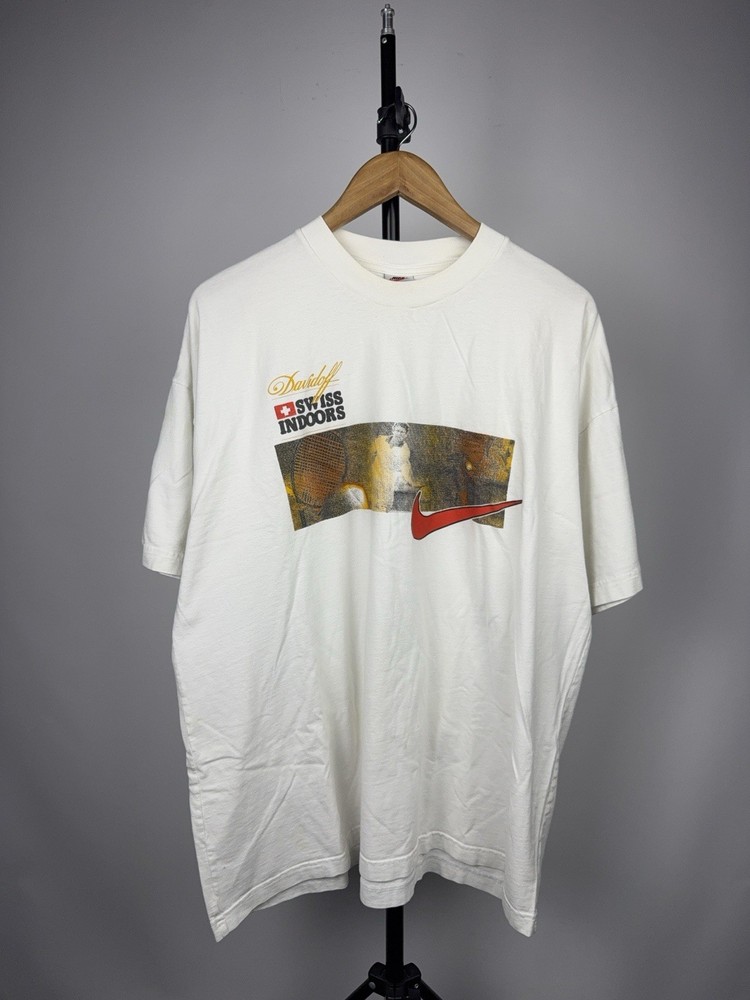 Vintage 90s Nike Swiss Indoors Basel Davidoff Tennis T-Shirt Men’s XXL Size