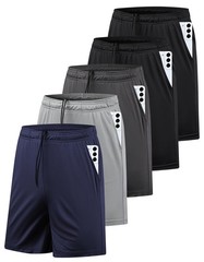 AKAWOOKO 5 Pack Men’s Athletic Gym Shorts with Pockets Quick Dry Large, Set 1