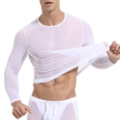 Mens Long Sleeve See Through Mesh T Shirt Sexy Muscle Clubwear Blouse Tops Tee