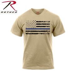Rothco Thin Blue Line T-Shirt – Desert Sand TBL American Flag Casual Tee Shirt