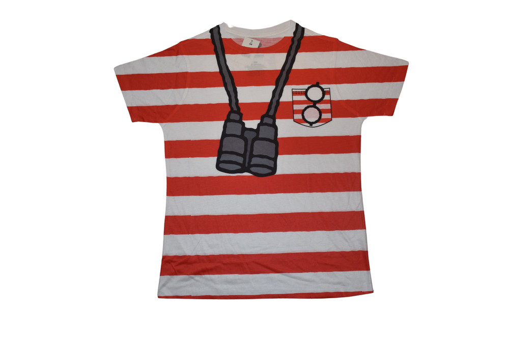 Where’s Waldo? Mens Red/White Striped Costume Shirt NWT S, M