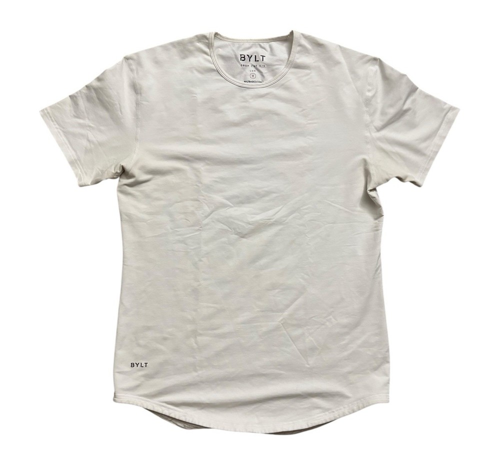 Bylt Shirt Mens Size Medium White Drop Cut Short Sleeve Crew Neck Tee Midweight