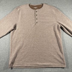 UNTUCKit Urey Henley Mens Large Tan Long Sleeve Heathered Knit Shirt 40983