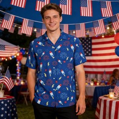 4th of July Hawaiian Shirt for Men Women, Funny American Flag Ice Cream Firew…