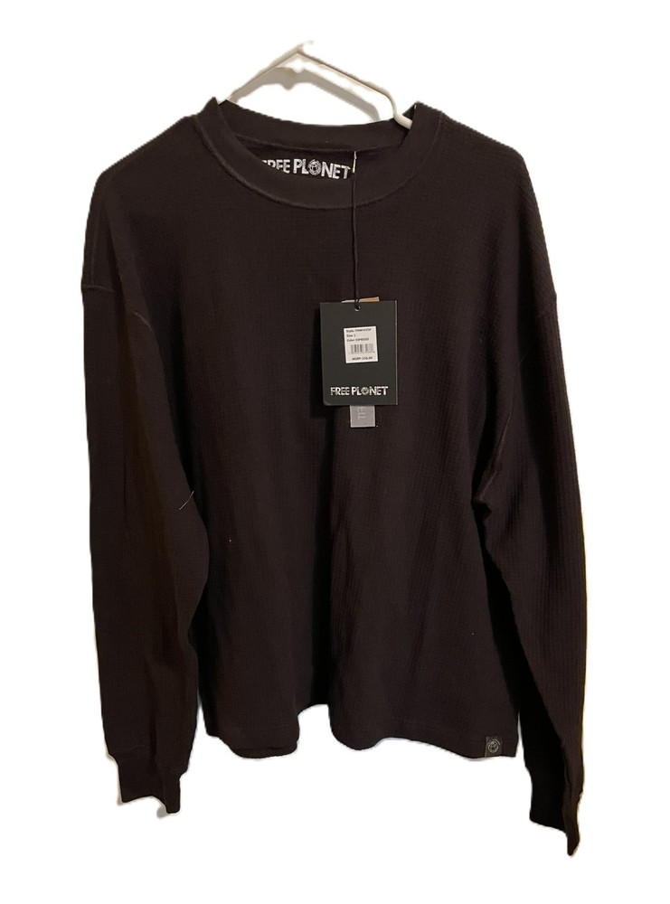 FREE PLANET Men’s Large Long Sleeve Waffle T-Shirt, Espresso, NWT