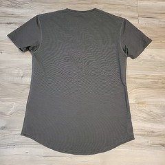 BYLT Drop Cut L S Lux Shirt Mens Large Gray Black Striped Short Sleeve