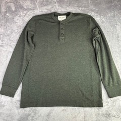 Eddie Bauer Henley Men TL Olive Green Waffle Knit Long Sleeve Cotton Blend