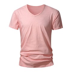Men 100 % Cotton V Neck T Shirt Casual Summer Beach Gym Fitness Sports Tee Gift