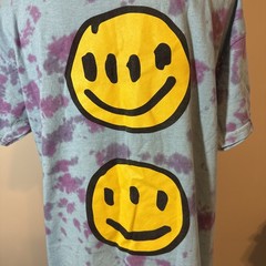 Mad Engine Smile T Shirt L Large Blue Tie Dye Groovy Funky Double Face Cotton