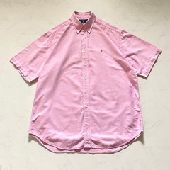 Ralph Lauren BLAKE Oxford Shirt L Short Sleeve Blue Stripes Used For 14Y+ Japan