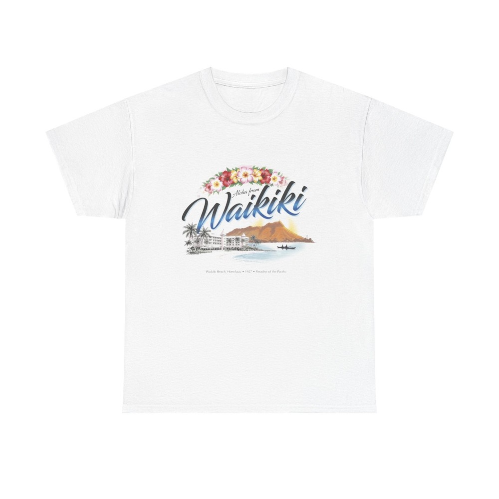 Aloha from Waikiki Hawaii Vintage Hibiscus Flowers T Shirt White