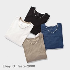Hot Mens Long-Sleeved T-Shirts New Cotton V-Neck Solid Color Casual Slim Tops