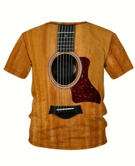 NEW Large. Men’s Acoustic Guitar Poly T-Shirt Gorgeous graphic on Orange Yellow
