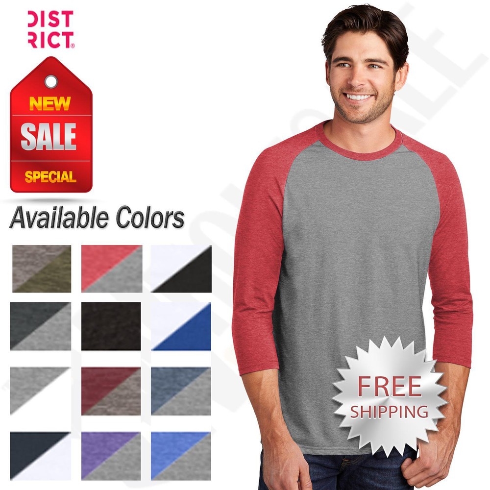 District Mens Perfect Tri T Shirt 3/4 Sleeve Raglan Stylish T-Shirt DM136