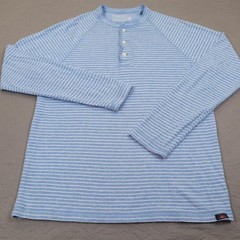 Faherty Henley Shirt Mens Small Blue Striped Cloud Cotton Long Sleeve Knit