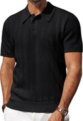 Men’s Short Sleeve Polo Shirt Casual Golf Wear Lightweight Waffle Knit Fabric