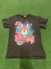 Mens T-Shirt Medium Space Cats Cosmic Laser Eyes Black Neon Pink Glasses Retro