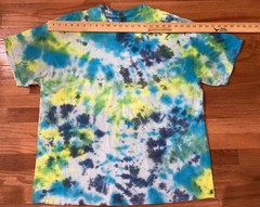 Gildan Heavy Cotton Tye Dye T Shirt Size 2XL Teal Blue Yellow Green Distressed