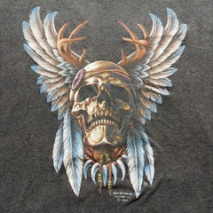 Vintage 1988 Just Brass 3D Emblem Native Skull T Shirt Truckers Harley L/XL