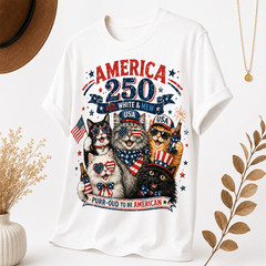 America 250 Birthday Shirt Patriotic Cat USA Flag 4th July Tee Gift