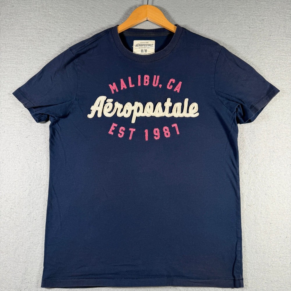 Aeropostale Mens Malibu CA Graphic T-Shirt Navy Blue Cotton Tee M 2183AS12