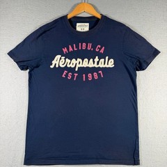 Aeropostale Mens Malibu CA Graphic T-Shirt Navy Blue Cotton Tee M 2183AS12