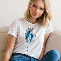 Virgin Mary Rosary T-Shirt Catholic Christian Faith Religious Tee A14