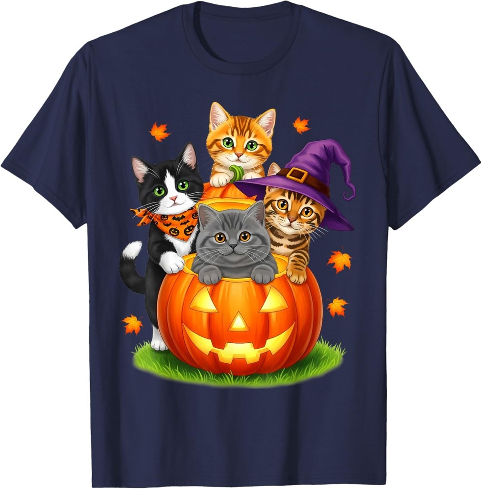 Cute Kittens Pumpkin Halloween Spooky Season Unisex T-Shirt