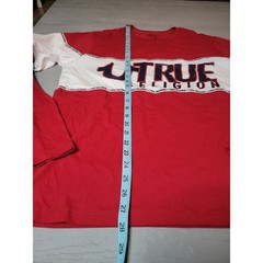 True Religion Mens Long Sleeve T-Shirt Red White Colorblock Logo Graphic Large