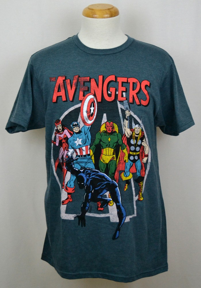 The Avengers T-Shirt Marvel Comics Superhero Victorious Graphic Tee Indigo NWT