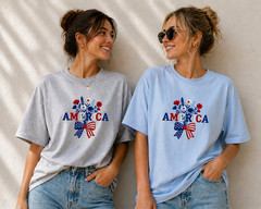 250th Anniversary USA Embroidered Tee, Floral Patriotic T-Shirt Vintage Style