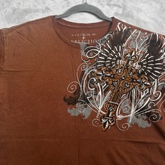 Vintage Affliction T-Shirt Mens XL Brown Los Angeles Cross Goth Wings Grunge Y2K
