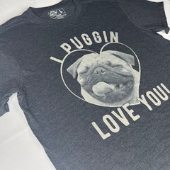 Crazy Dog Puggin Love You Graphic T Shirt Mens Large Funny Pug Dog Tee Gray