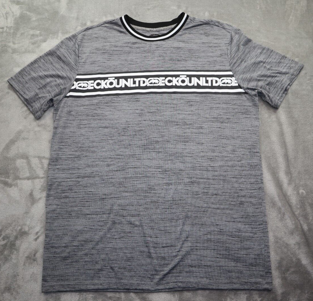 Ecko Unltd. Color Block Contrast T Shirt Adult Size L Gray Striped Crew Neck