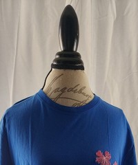 Express Blue & Pink Floral Embroidered T-Shirt Large Pima Cotton