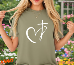 Unisex Minimalist Heart Cross T-Shirt, Men T shirt,Women T shirt Gift Religio