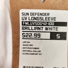 Fintech Shirt Mens White Rash Guard Fishing UV Sun Defender Quick Dry UPF 50 NWT