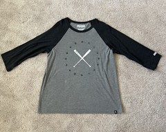 Routine Baseball 3/4 Sleeve T-Shirt Gray Mens Size Large Bats Stars
