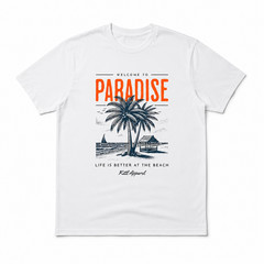 Tropical Beach Paradise Palm Tree Graphic Men’s T-Shirt Summer Vacation Tee