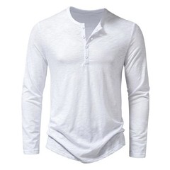 Men’s Shirt Cotton Henley Neck T-Shirts Long Sleeve Casual Button Plain