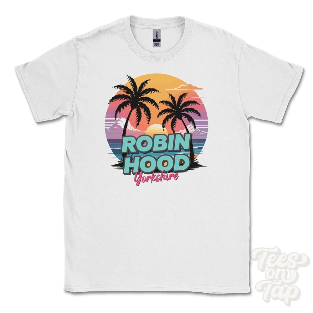 ROBIN HOOD YORKSHIRE T-SHIRT – Retro Miami Style Funny UK Summer Parody